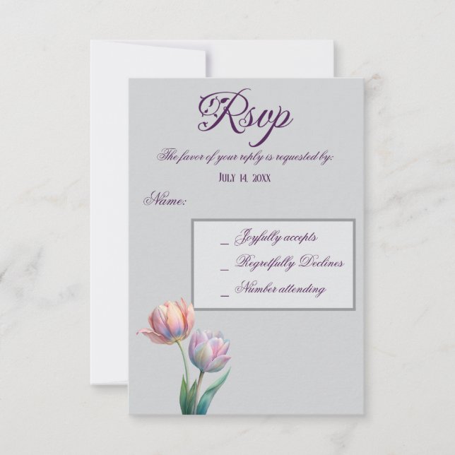 Cartons Réponse Pastel Tulip Mariage Suite Typographie élégante (Devant)