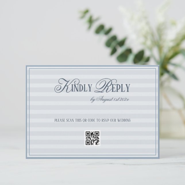 Cartons Réponse Patel Blue Striped Wedding QR code (Debout devant)