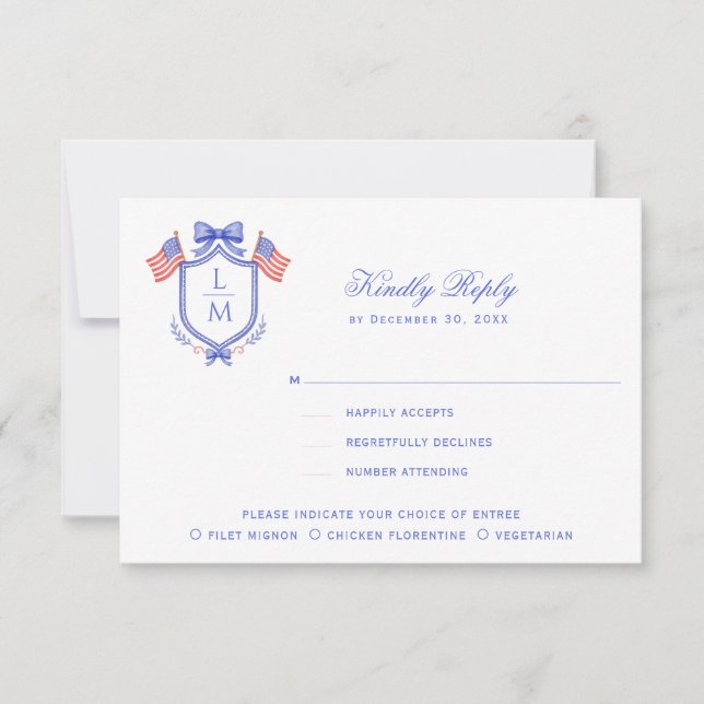 Cartons Réponse Patriotic Crest with Flags| Monogram Wedding (Devant)