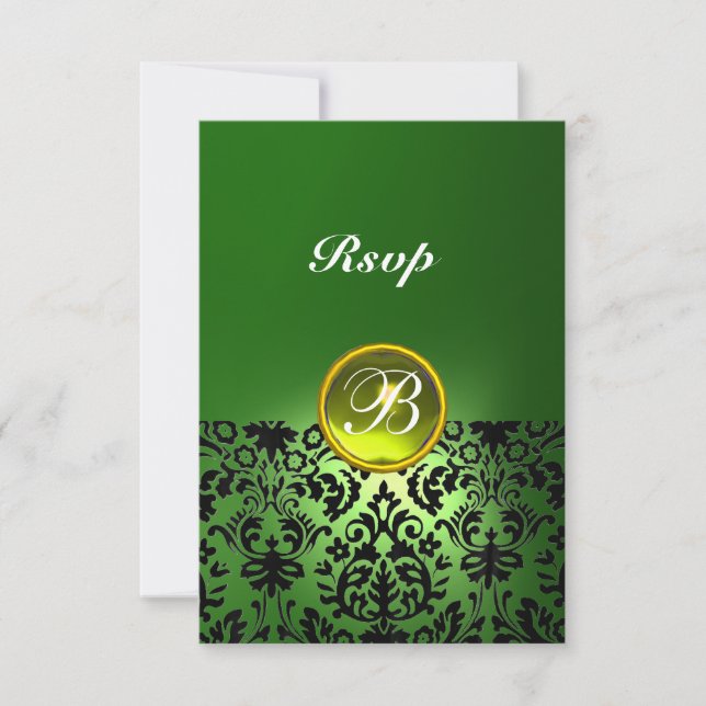 Cartons Réponse PAVÉ DE DAMAS PIERRE PRÉCIEUSE MONOGRAMME Vert Jau (Devant)