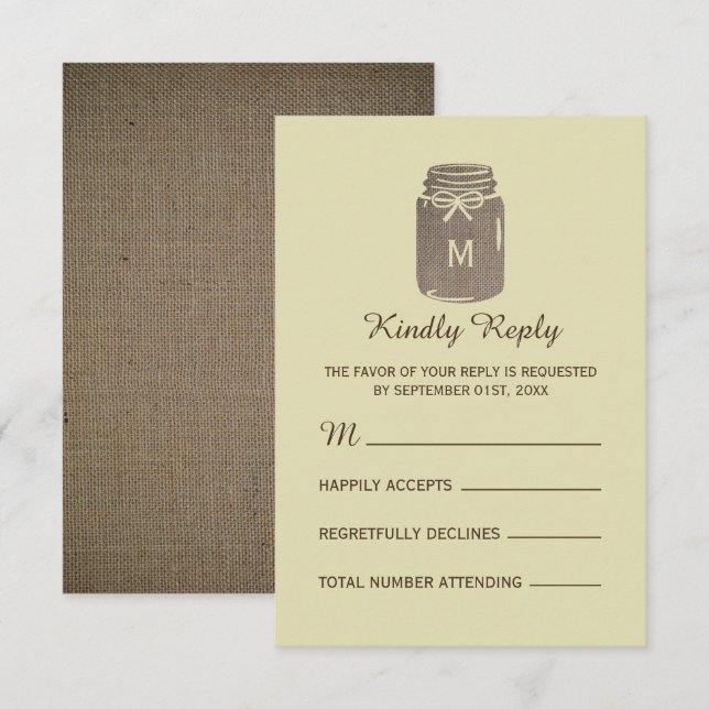 Cartons Réponse Pays Burlap Mason Jar Mariage (Devant / Derrière)