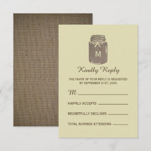 Cartons Réponse Pays Burlap Mason Jar Mariage