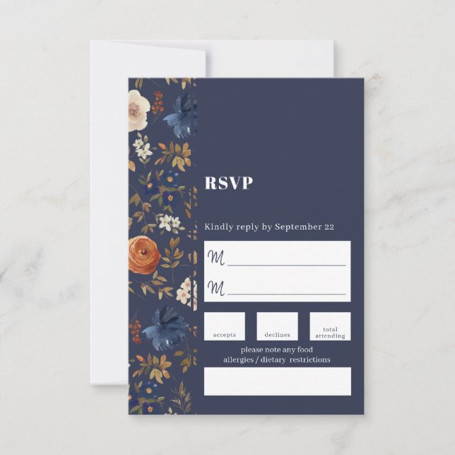 Cartons Réponse Pays Français Boho Peint Floral Mariage (Devant)