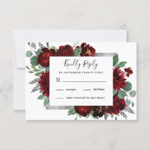 Cartons Réponse Pays Rouge et Argent Bourgogne Rose Mariage d'hive