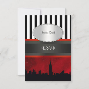 Cartons Réponse Paysage urbain de NYC Sil Rouge Ciel Blc Rayure P 
