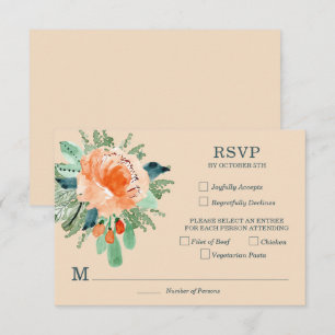 Cartons Réponse Peach Jade Turquoise Floral Mariage