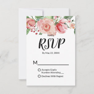 Cartons Réponse Peach Watercolor Floral Pattern Mariage tendance