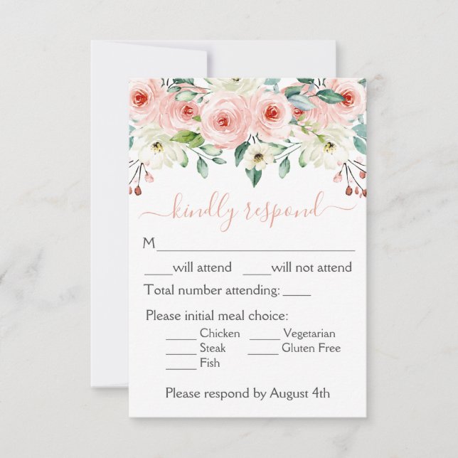 Cartons Réponse Peach White Aquarelle Florale Mariage (Devant)