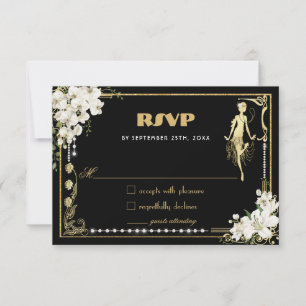 Cartons Réponse Pearles Floral Art Déco Gatsby Roaring Années