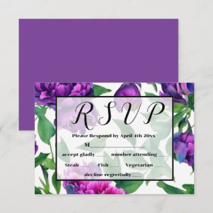 Cartons Réponse Peonées d'aquarelle romantique violet magenta rose