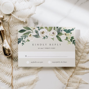 Cartons Réponse Peony blanc   Mariage floral aquarelle