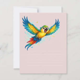 Cartons Réponse Perroquet Coloré Heureux en Vol Design d'Oiseau Ka
