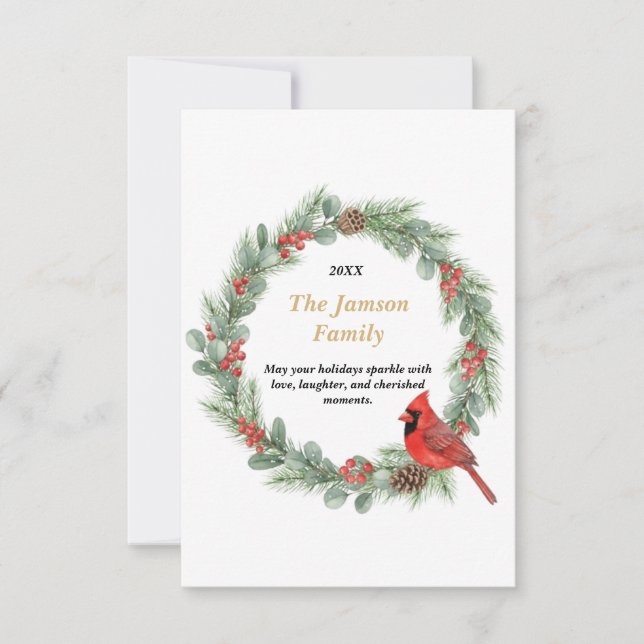 Cartons Réponse Personalized Watercolor Cardinal Christmas Wreath  (Devant)