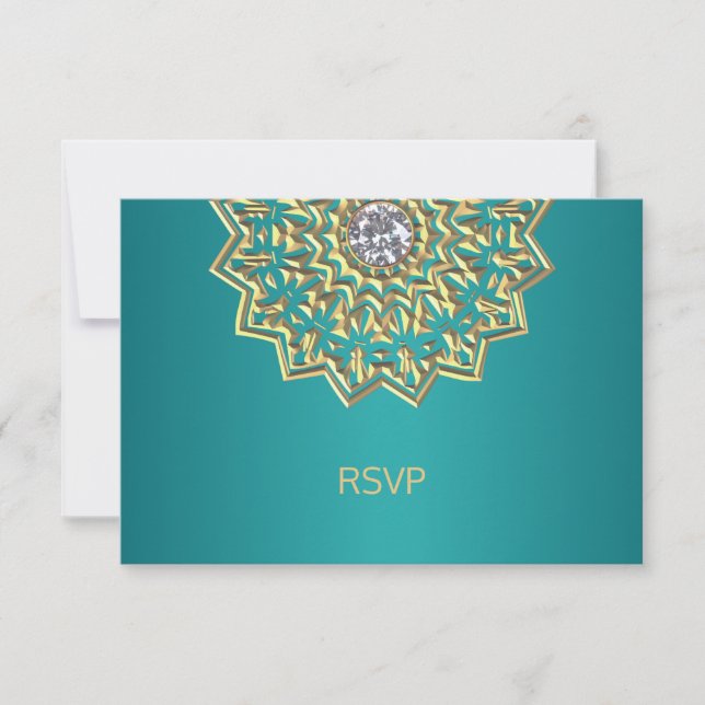 Cartons Réponse Personnalisé Turquoise Blue Gold Indien Mandala RS (Devant)