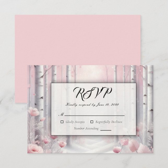 Cartons Réponse Pétales congelés dans un Mariage de bois hivernal (Devant / Derrière)