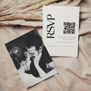 Cartons Réponse Photo moderne noir et blanc QR Code Mariage