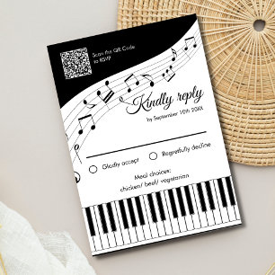 Cartons Réponse Piano Keys Notes musicales QR Code Mariage