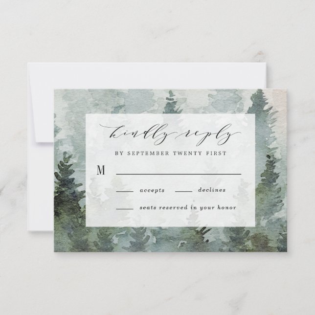 Cartons Réponse Pine Tree Forest Russe Aquarelle Mariage à thème (Devant)