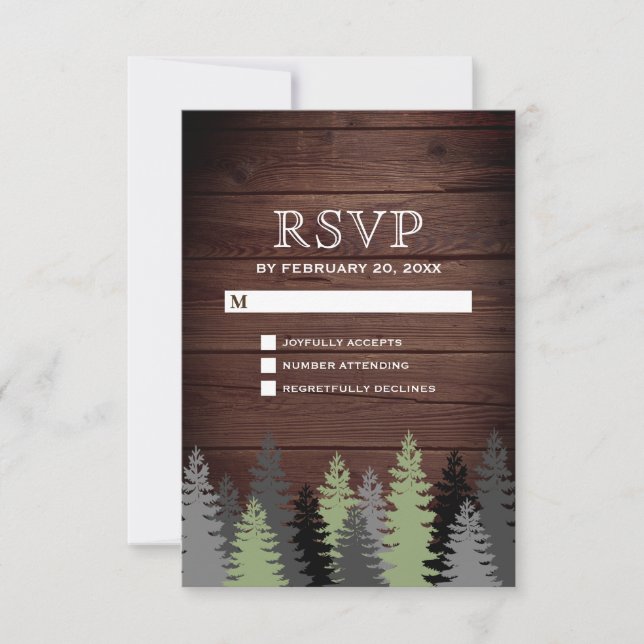 Cartons Réponse Pine Trees Bois rustique Mariage d'hiver (Devant)