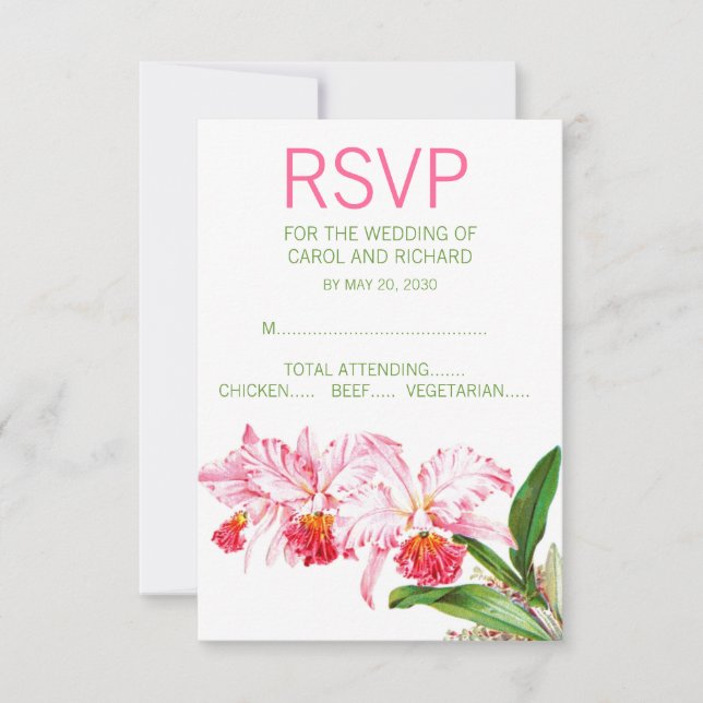 Cartons Réponse Pink Orchids Watercolor Wedding (Devant)