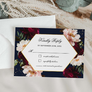 Cartons Réponse Pivoines de mariage florales marine Burgundy Blush