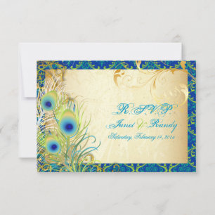 Cartons Réponse PixDezines paon plumes/aqua/turquoise