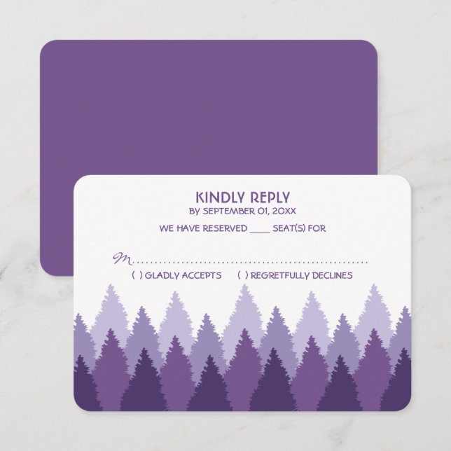 Cartons Réponse Plage de forêt violet Mariage de bois (Devant / Derrière)