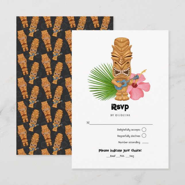 Cartons Réponse Plage d'été de Tiki Time Luau (Devant / Derrière)