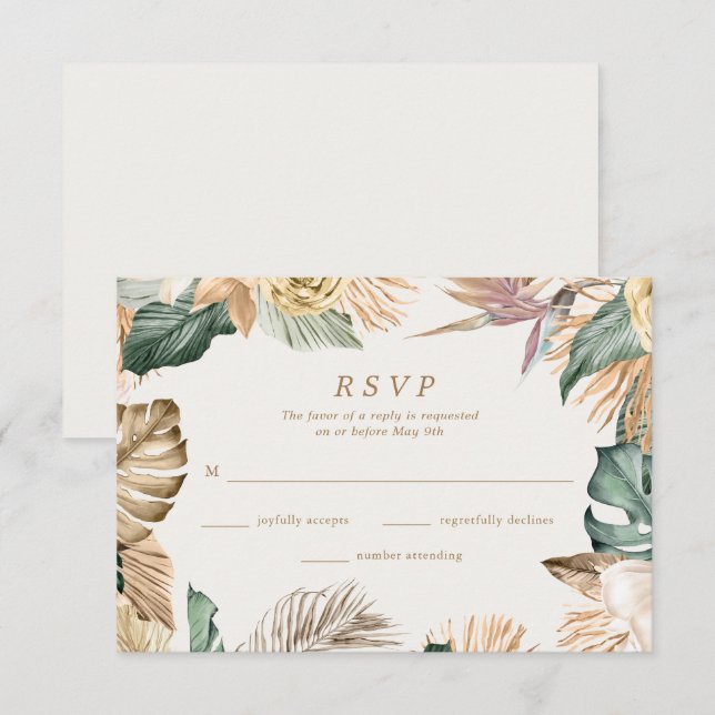 Cartons Réponse Plage florale tropicale Destination Mariage (Devant / Derrière)