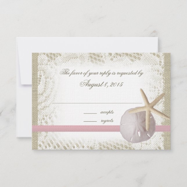 Cartons Réponse Plage Mariage Dollar de sable et Starfish rose (Devant)
