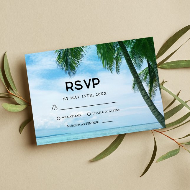 Cartons Réponse Plage Palm Tropical Océan Destination Mariage (Créateur téléchargé)