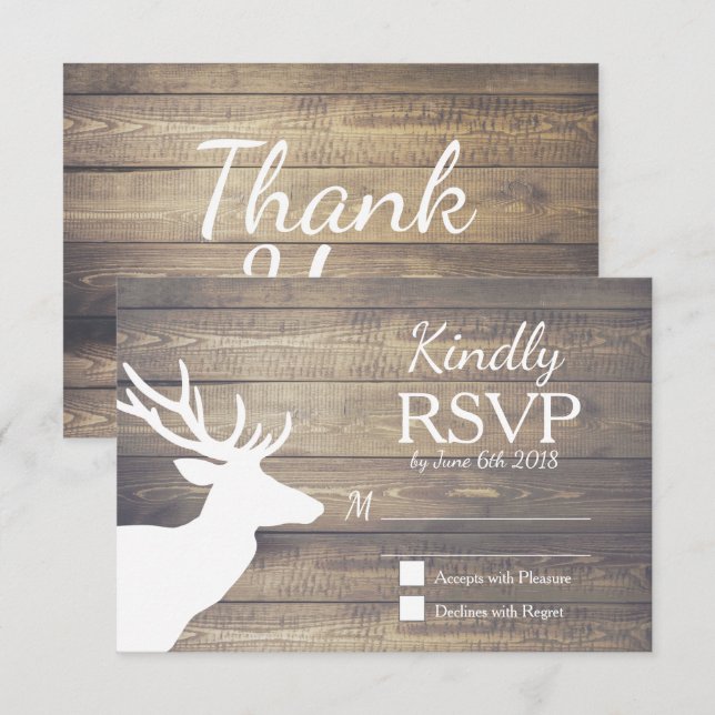 Cartons Réponse Plaques de bois de cerf blanc rustique | Mariage R (Devant / Derrière)