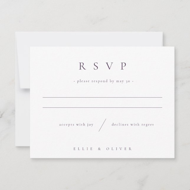 Cartons Réponse Plum Purple Boho Mariage photo moderne (Devant)