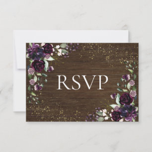 Cartons Réponse Plum rustique violet Mariage de automne en bois d'