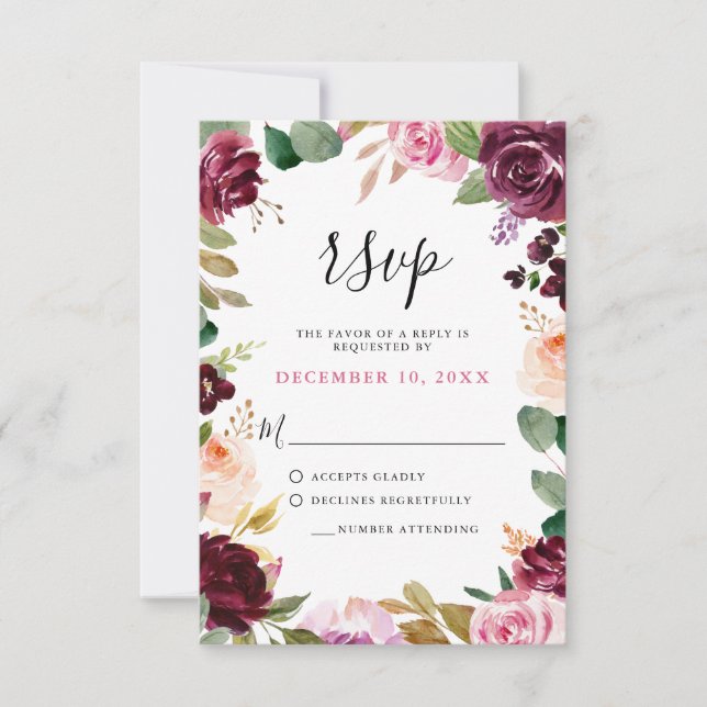 Cartons Réponse Plum violet rose pâle Mariage végétal (Devant)