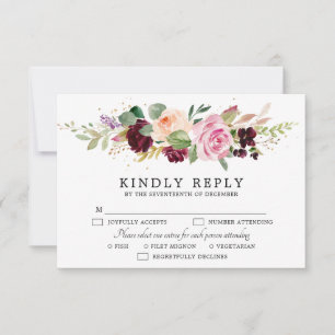 Cartons Réponse Plum violet rose pâle Mariage végétal