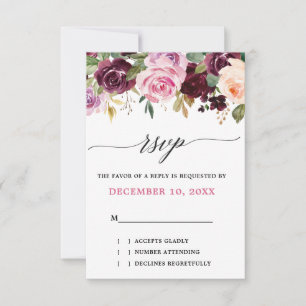 Cartons Réponse Plum violet rose pâle Mariage végétal