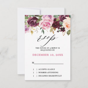 Cartons Réponse Plum violet rose pâle Mariage végétal