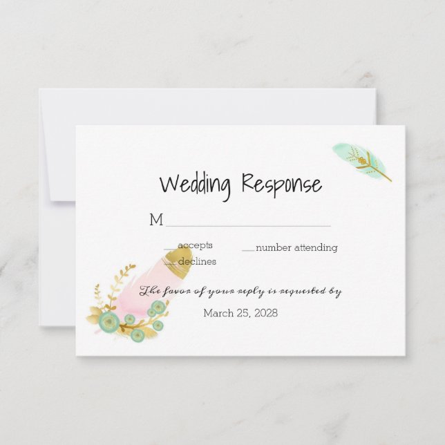 Cartons Réponse Plumes Boho rose et or (Devant)