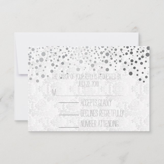 Cartons Réponse Points En Argent Confetti Élégants | Blanc (Devant)