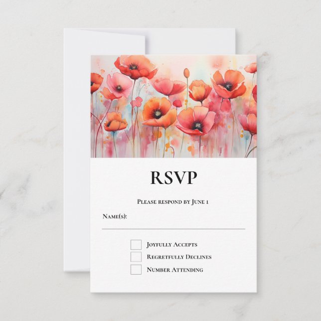 Cartons Réponse Poppies rouges dans un Mariage d'aquarelle de cham (Devant)