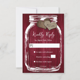 Cartons Réponse Pot en verre de bois de Bourgogne Mariage rustique