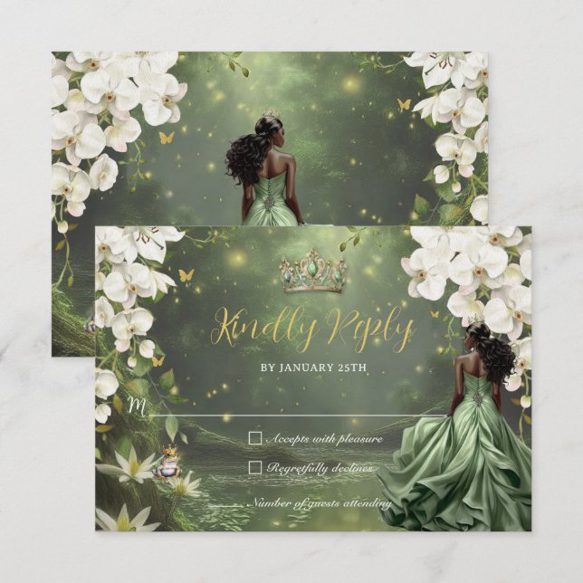 Cartons Réponse Princess & Frog Green Dress Sweet 16 Quinceanera (Devant / Derrière)