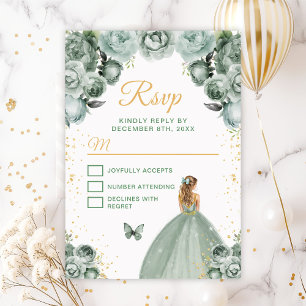Cartons Réponse Princesse aux Cheveux Blonds Vert Sauge et Or