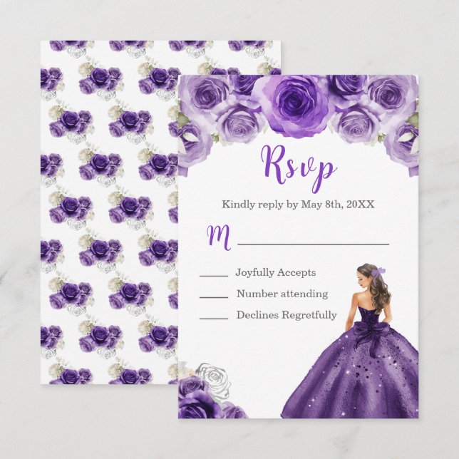 Cartons Réponse Princesse Florale en robe violette foncée (Devant / Derrière)