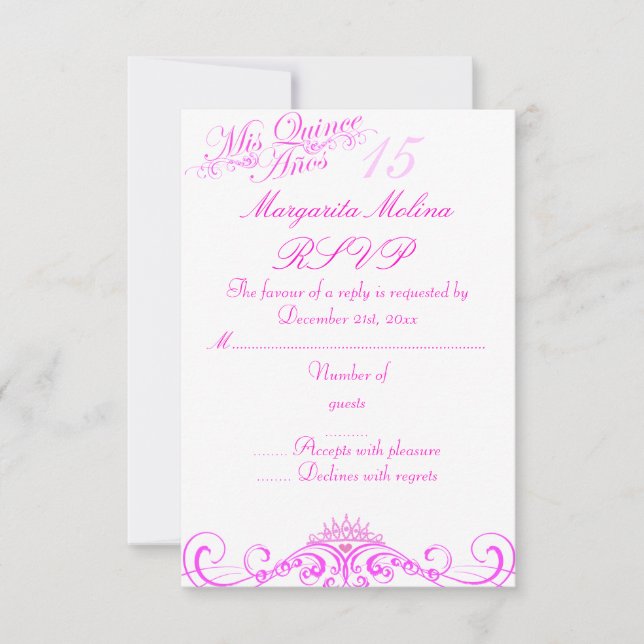 Cartons Réponse Princesse rose Tiara Quinceanera (Devant)