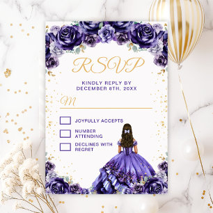 Cartons Réponse Princesse violette foncée Floral Quinceañera