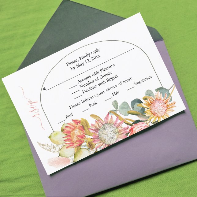 Cartons Réponse Protea fleurs pampas herbe sauge vert mariage RSV (Créateur téléchargé)