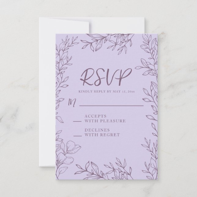 Cartons Réponse Purple Lavender Botanical Line Mariage d'art (Devant)