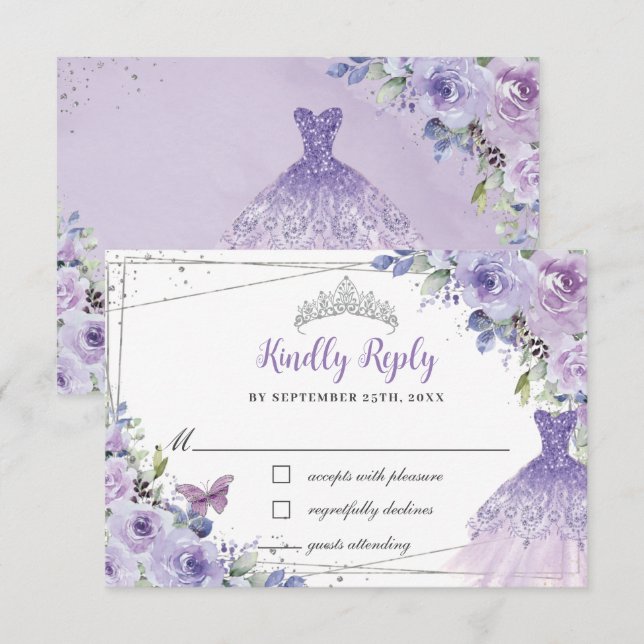 Cartons Réponse Purple Lilac Floral Argent Quinceañera Robe (Devant / Derrière)